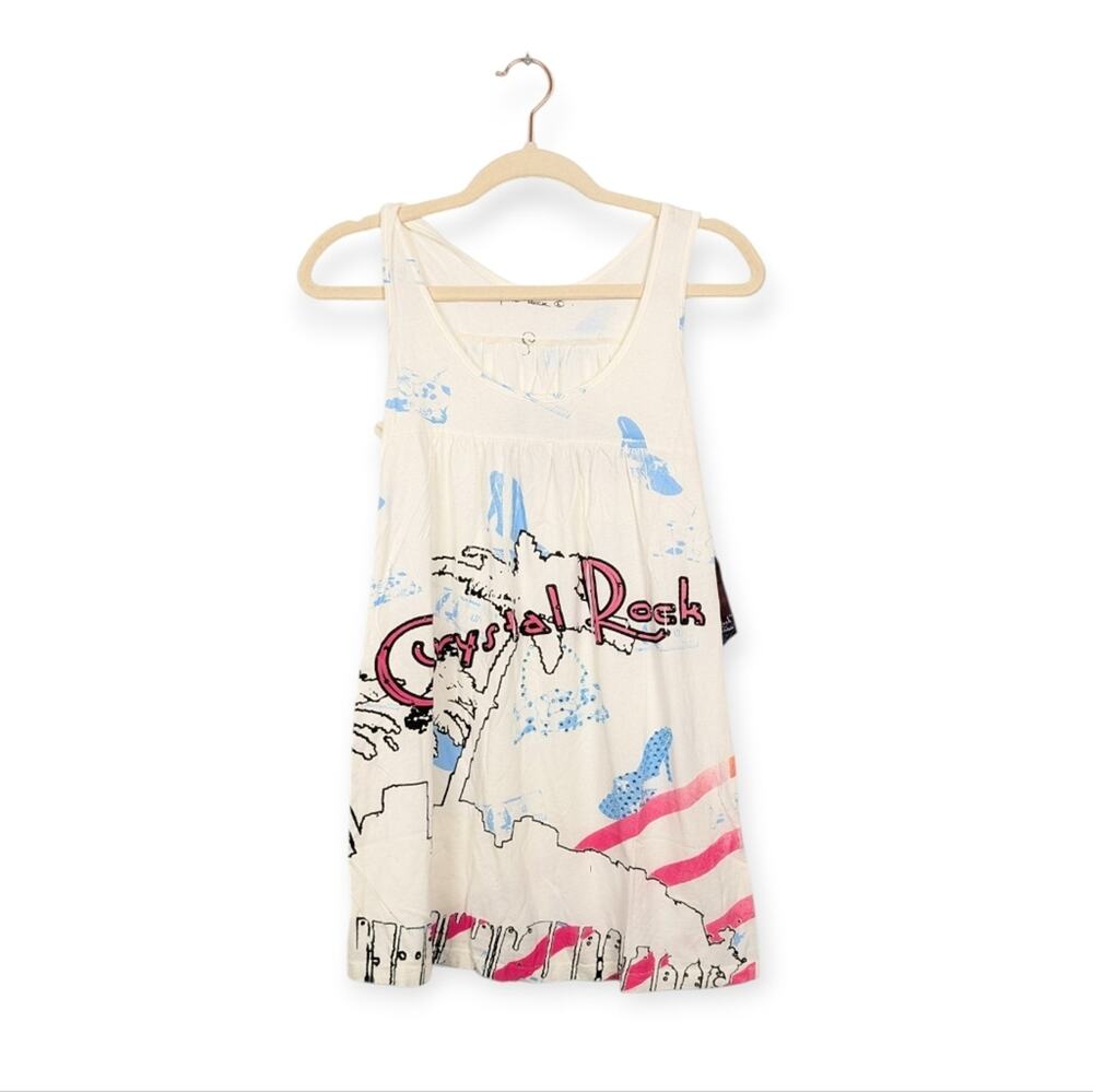 NWT Crystal Rock by Christian Audigier White Graphic Tank Top Size S